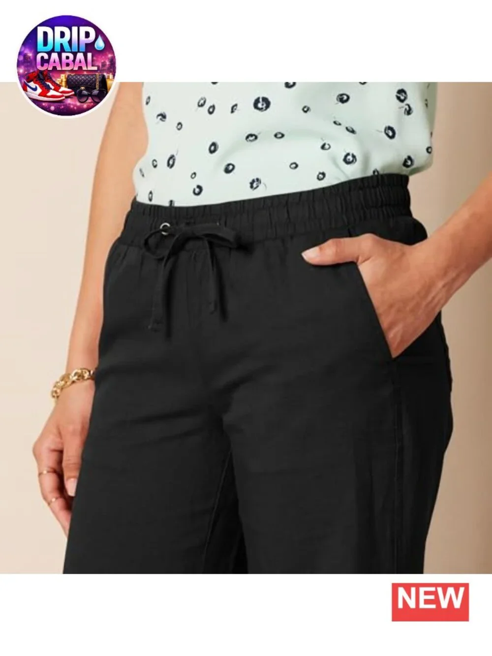 Linen Blend Drawstring Relaxed Wide Leg Pants Mid Rise